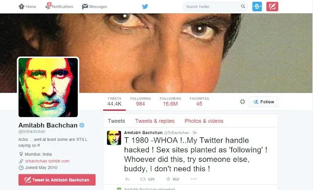 Amitabh Bachchan’s Twitter Account Hacked, Adult Site Added as ‘Following’