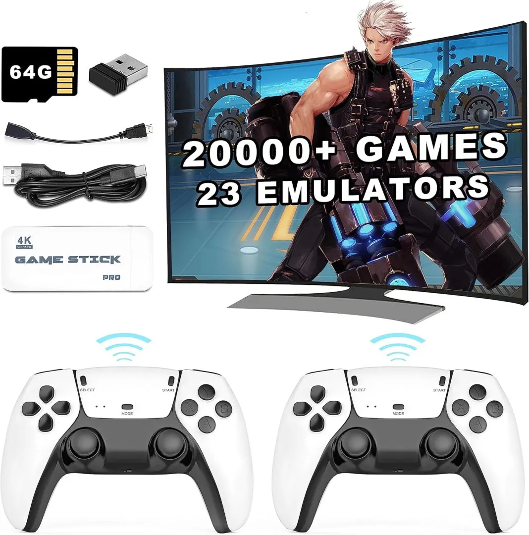 23 Emulators 20000+ Games Retro Wireless Game Stick with HD Output System, Plug and Play Video Game Consoles with 64GB TF Card, 2.4G Wireless Controllers - Ideal Gift for Gamers of All Ages