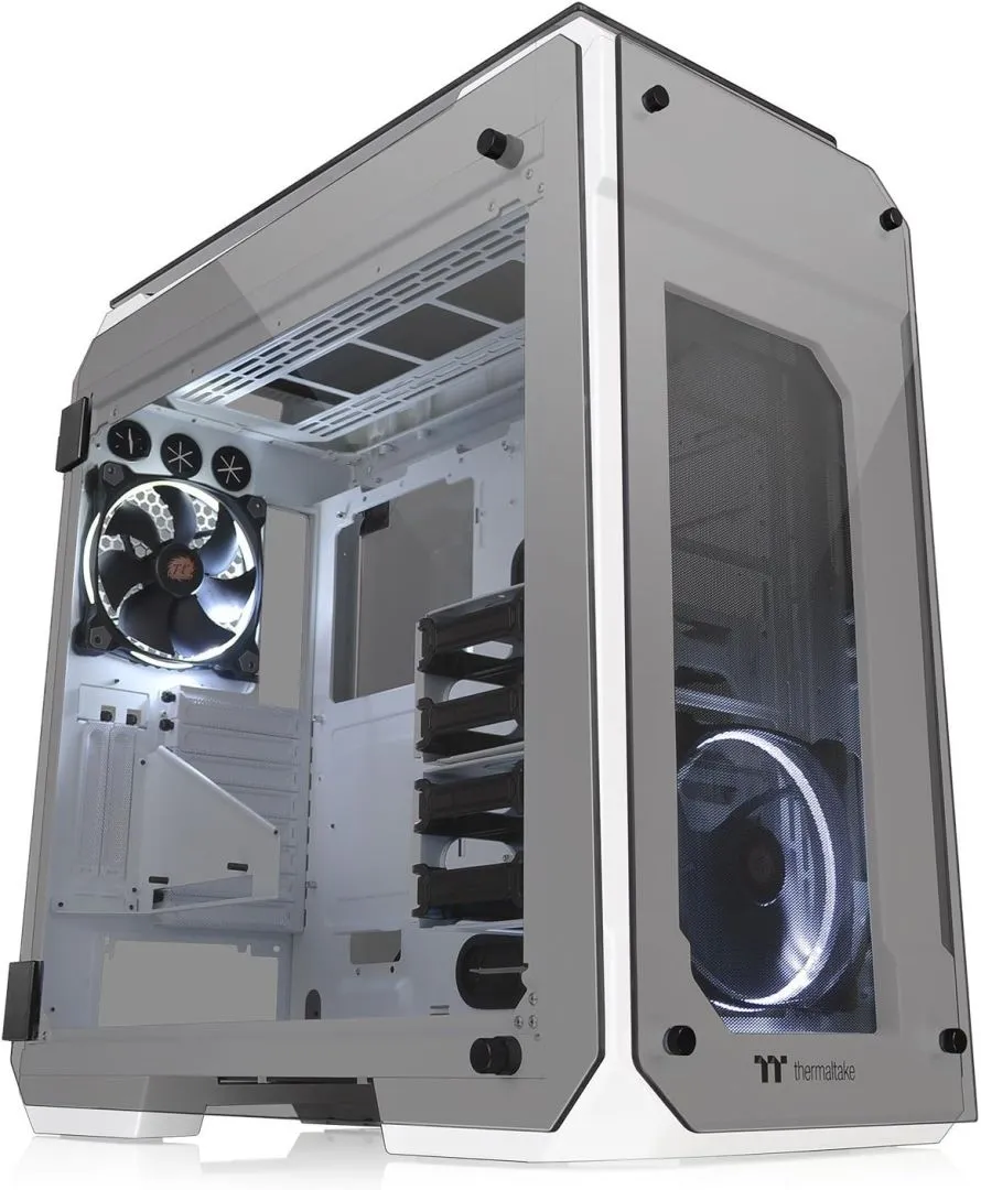 Thermaltake View 71 Snow 4-Sided Tempered Glass Vertical GPU Modular SPCC E-ATX Gaming Full Tower Computer Case Chassis 3-Way Radiator View with 2 White LED Riing Fan Pre-Installed CA-1I7-00F6WN-00