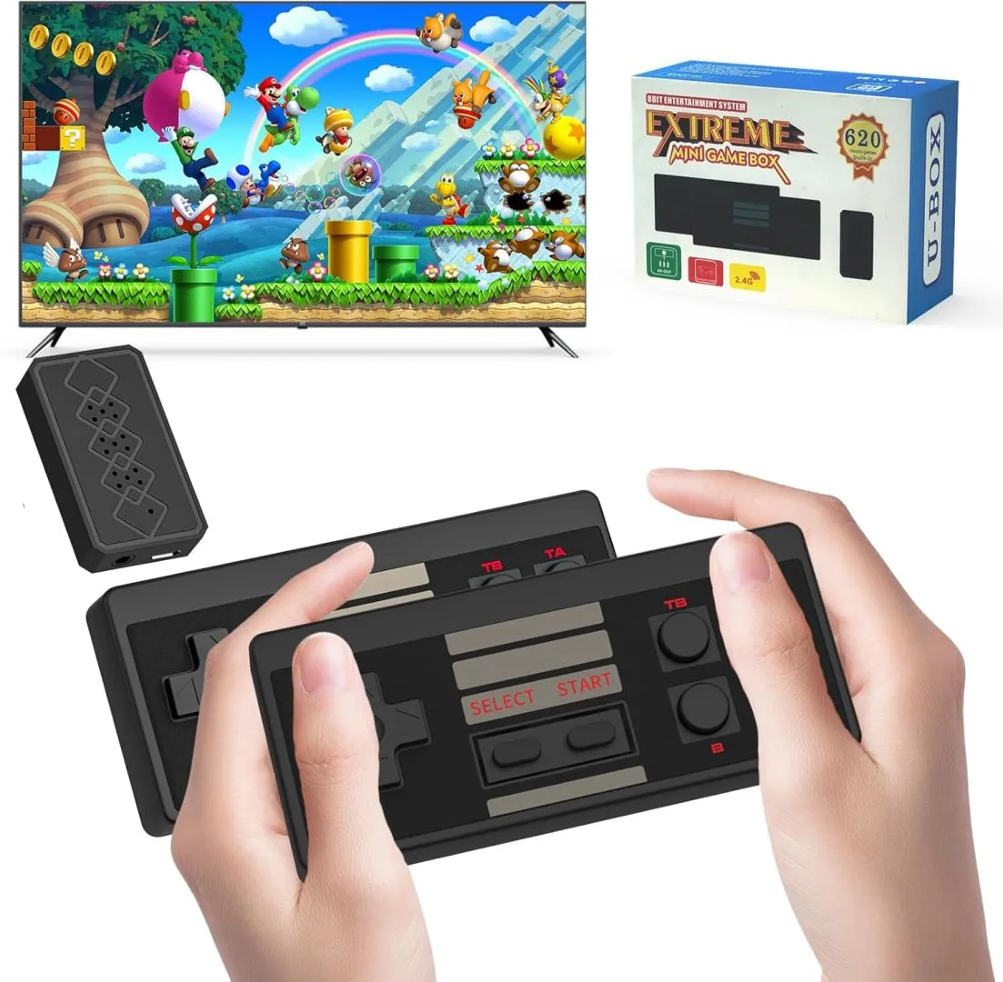 Retro Game Console, AV Output Classic Mini Video Game Consoles Built-in with 620 Games Dual Players Mode Console with 2 Controllers Handheld Games for Kids & Adults for Christmas Birthday