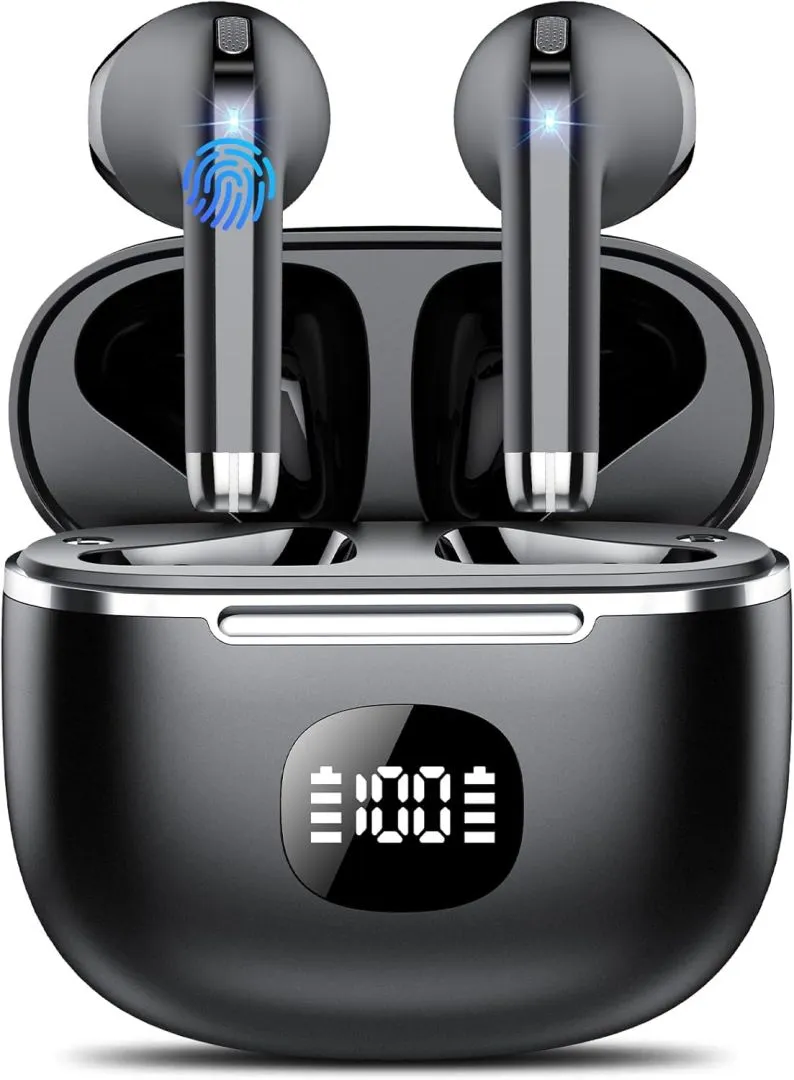 Wireless Earbuds, Bluetooth Headphones 5.3, 50H Playtime LED Display Deep Bass Ear Buds with 4 ENC Noise Cancelling Mic, IP7 Waterproof in-Ear Earphones for Phone Tablet Laptop Sports