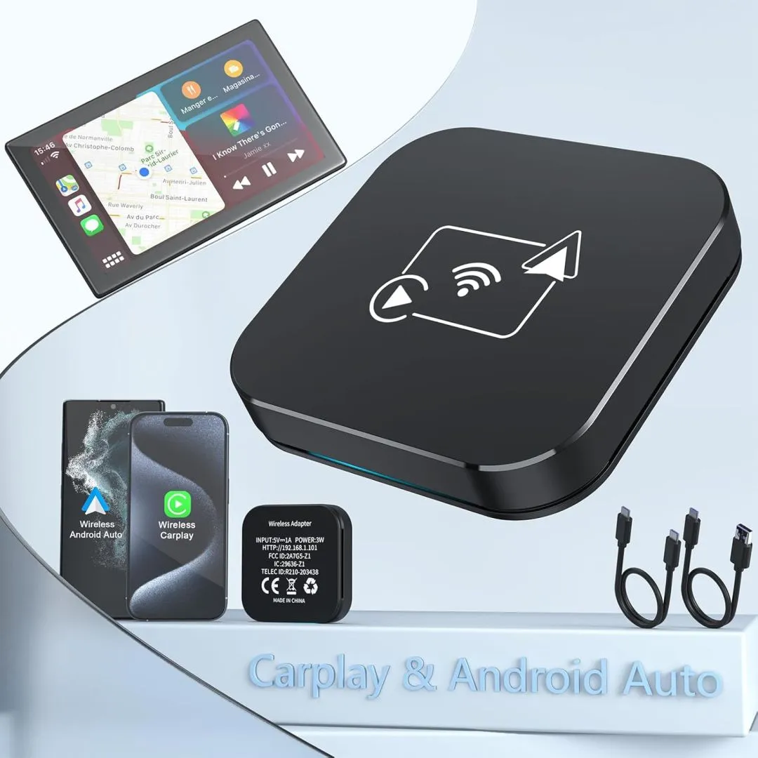 Android Auto Wireless Adapter and Wireless CarPlay Adapter,2024 Upgrade Android Auto Wireless Dongle for OEM Wired Carplay/Android Auto to Wireless Connection, Carplay Ai Box with USB-C & USB-A Cables