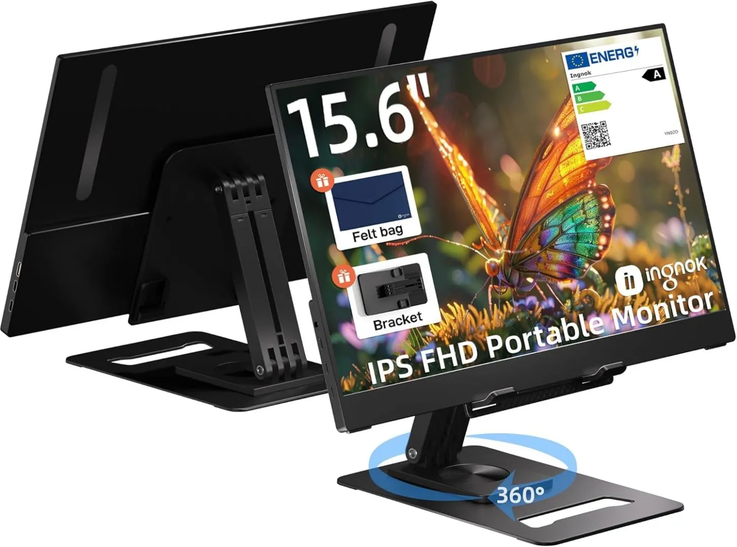Portable Monitor, Ultra Slim 15.6 Inch FHD IPS Laptop Screen Extender with Adjustable Stand, USB C Compatible, Ideal for Travel and Office