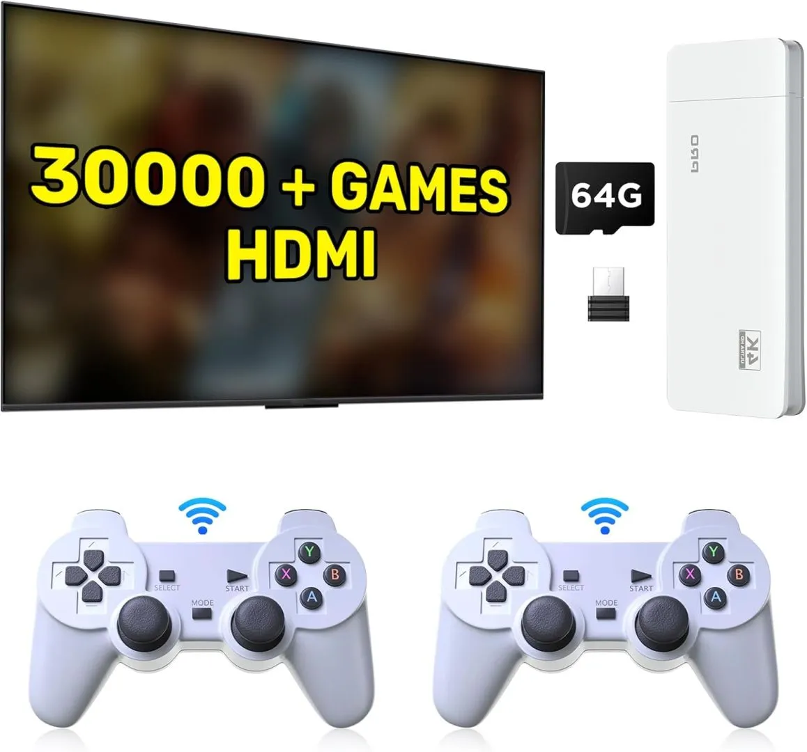 Retro Game Console Stick with Built in 30,000 Games, 4K HD Video Game Console Stick, Wireless Retro Game Console Retro Gaming Stick, Emulator Console Plug and Play Games for TV