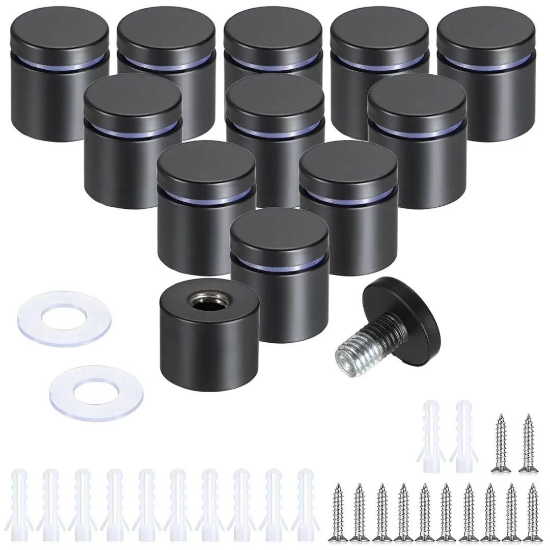 Sumnacon 12 Pcs 1 x 1 Inch Stainless Steel Standoffs-Sturdy Stand Off Wall Mounts for Glass Acrylic Picture Frame, Standoff Screw for Home Office Store, Black