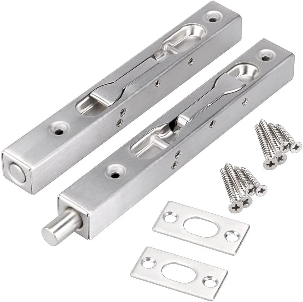 Sumnacon 2 Pcs Door Flush Bolts - 6 Inch Concealed Security Door Locks for French Doors,Composite Doors,Wood Doors,Double Doors,Dummy Doors,Brush Stainless Steel Finish