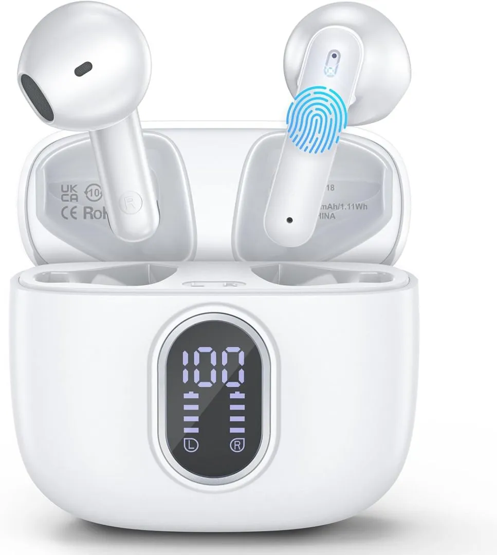 Wireless Earbuds Bluetooth 5.3 Headphones HiFi Stereo and 4 ENC Mics, 40H Playtime Wireless Headphones Ear Buds LED Display Bluetooth Earphones IPX7 Waterproof for Workout Compatible iPhone Android