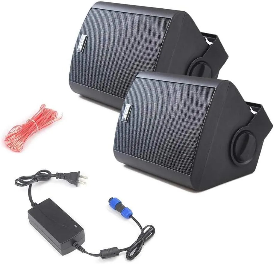 Pyle Waterproof Wall Mount Speaker System - 5.25 Inch Active + Passive Pair Wireless Bluetooth Compatible Indoor/Outdoor Stereo Sound Set with AUX IN - Pyle PDWR52BTBK (Black)