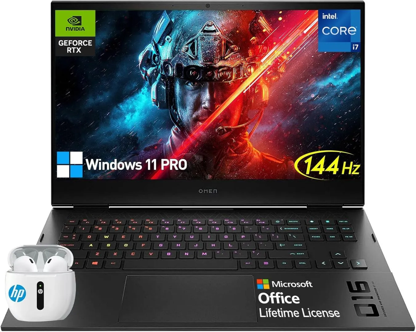 HP Omen Gaming Laptop 3060, 144Hz FHD IPS 16 Inch Laptop Gaming, Intel 8-Core i7, NVIDIA Geforce RTX 3060, 64GB RAM 2TB SSD, Lifetime Office Windows 11 Pro Backlit Keyboard, RJ-45, Thunderbolt WiFi 6