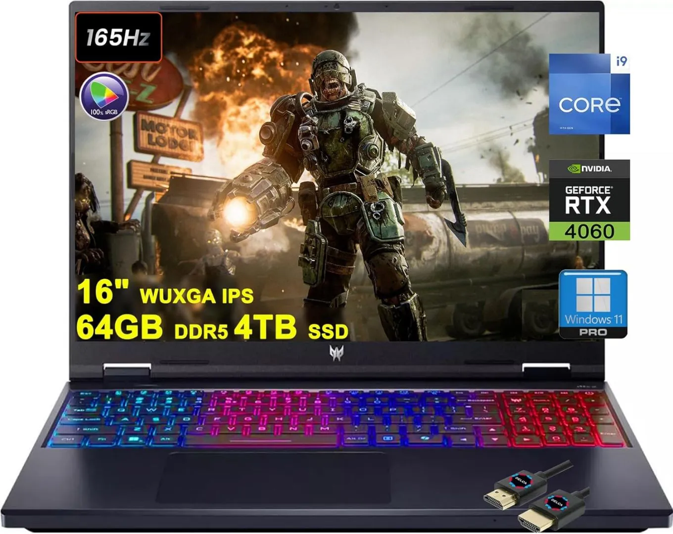 Acer Predator Helios Neo 16 Gaming Laptop | 16" WUXGA IPS 165Hz (100% sRGB) | Intel 24-Core i9-14900HX | 64GB DDR5 4TB SSD | GeForce RTX 4060 8GB | RGB Backlit Killer AX1675i Win11Pro w/DLCA Accessory
