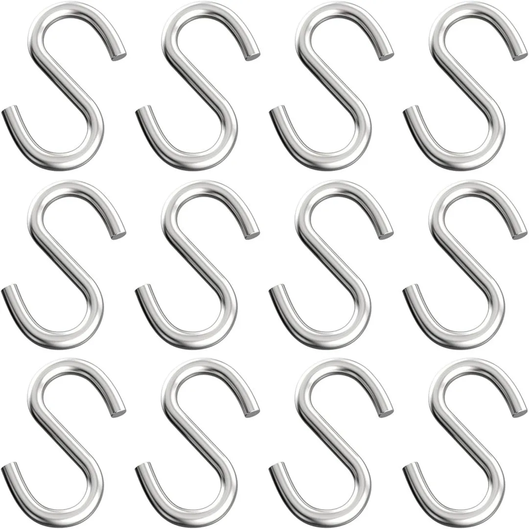 Axe Sickle 12 Pcs 2.3 Inch S Hook 304 Stainless Steel Hanging Hooks for Hanging Products or Items, Chain Hardware